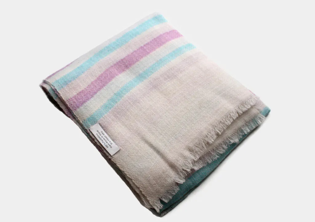 100% Pashmina Light Purple and Blue Striped Shawl