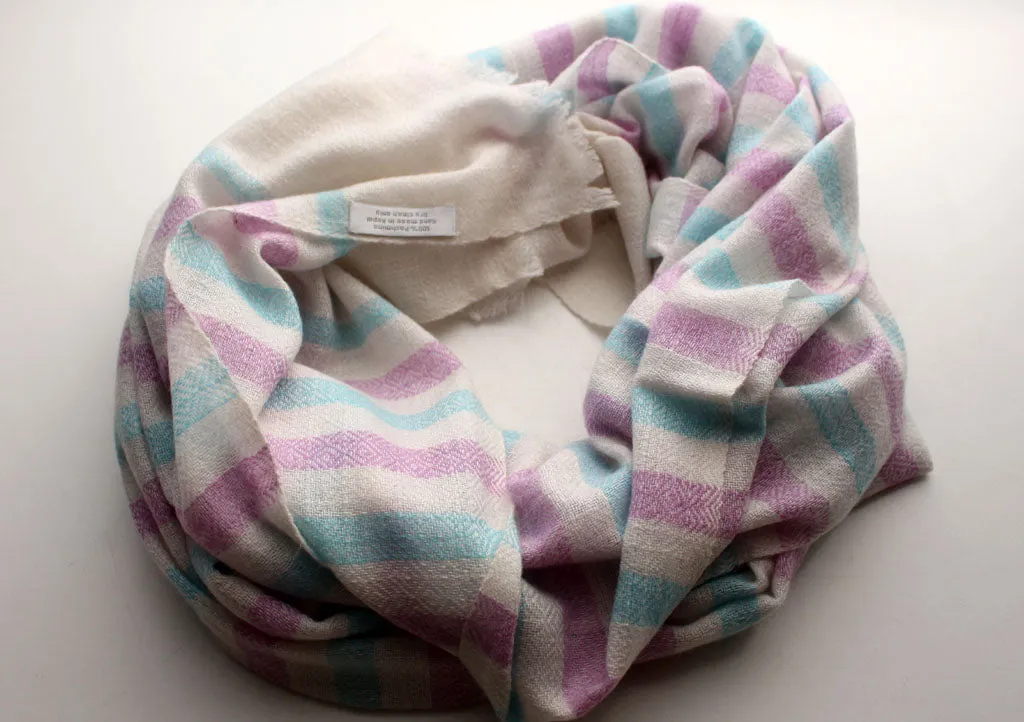 100% Pashmina Light Purple and Blue Striped Shawl