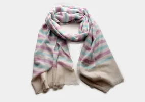 100% Pashmina Light Purple and Blue Striped Shawl