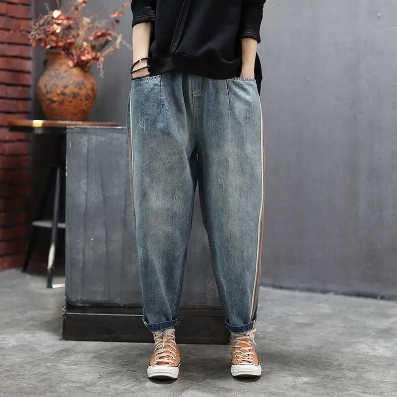 Artsy Side Striped Patchwork Jeans