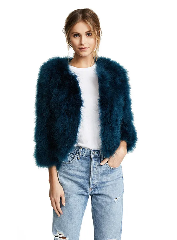 Blue Faux Fur Elegant Women Coats Covered Button