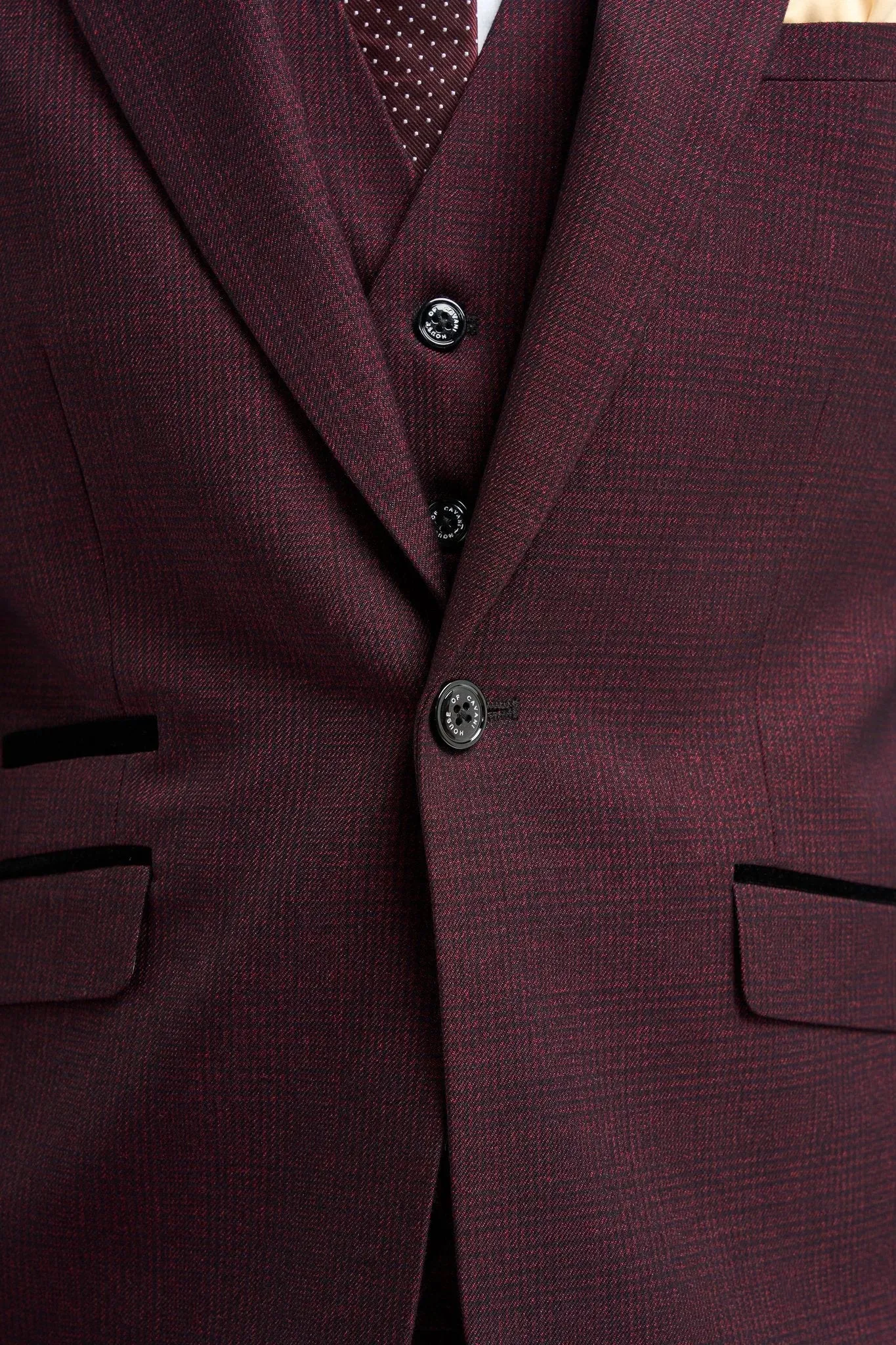 Caridi - Men's Burgundy 3 Piece Checked Suit