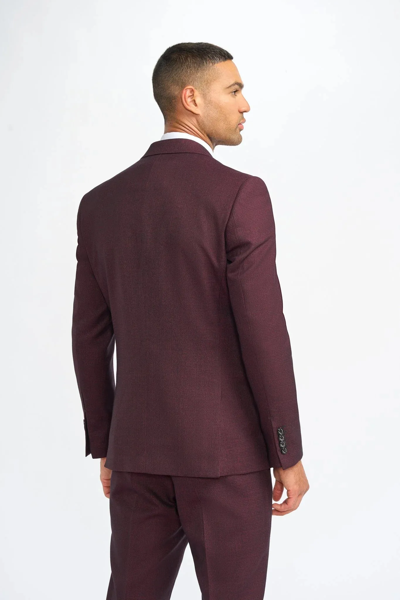 Caridi - Men's Burgundy 3 Piece Checked Suit