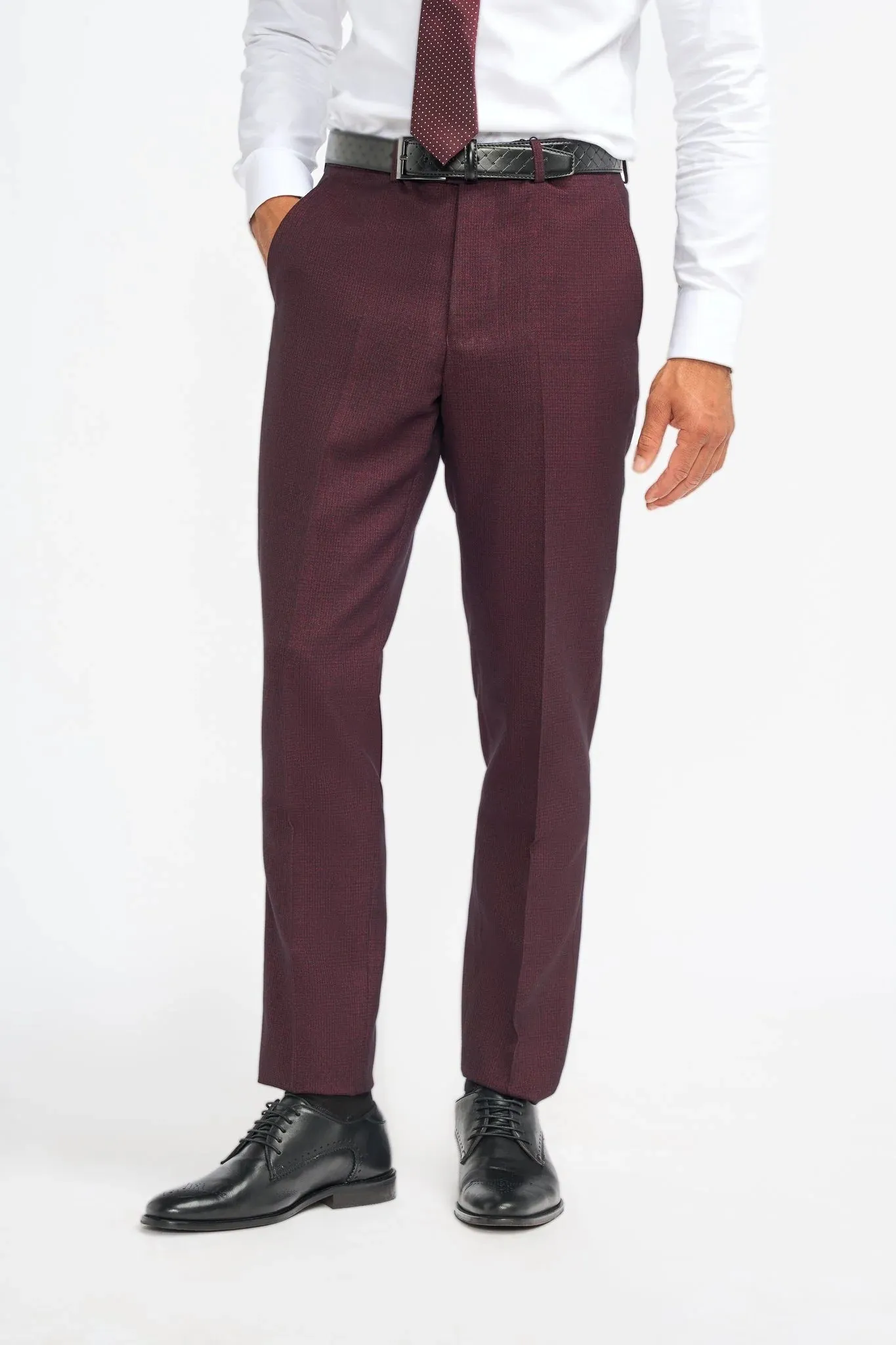 Caridi - Men's Burgundy 3 Piece Checked Suit