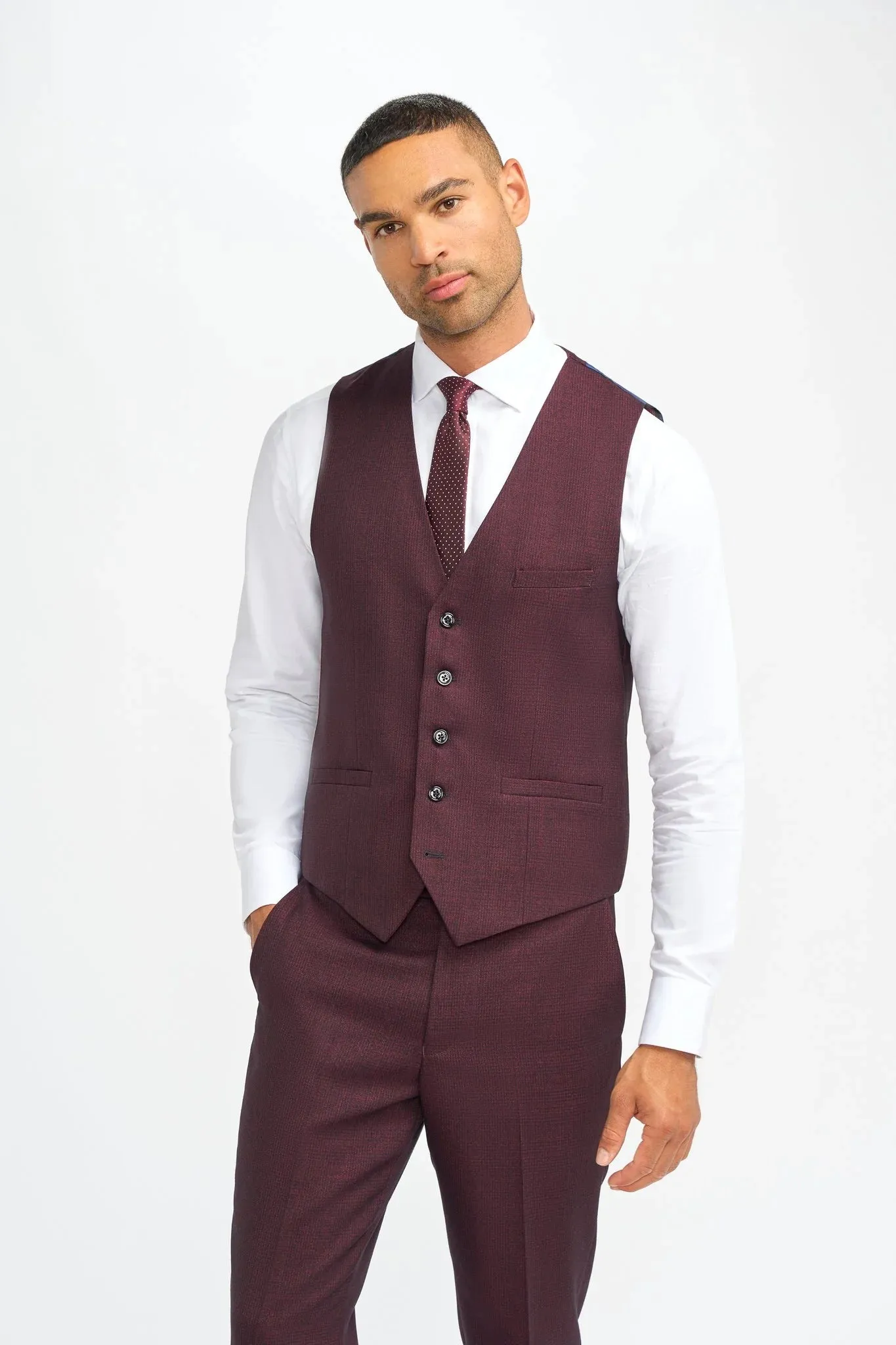 Caridi - Men's Burgundy 3 Piece Checked Suit