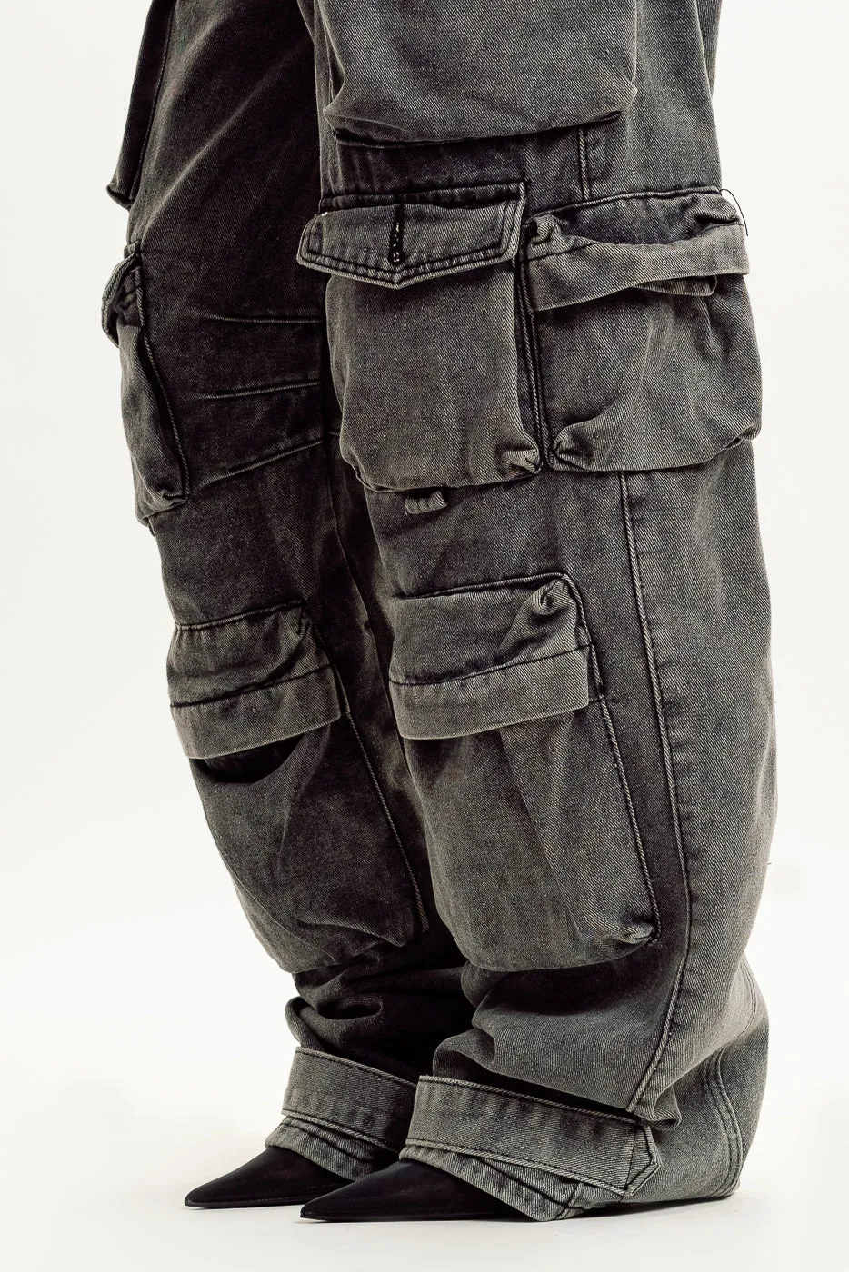 Charcoal Street Style Cargo Jeans