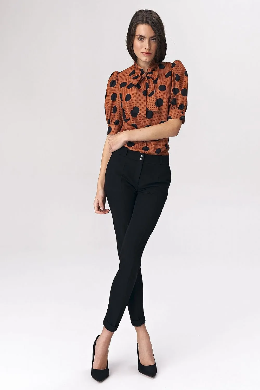 Chic Viscose Blouse with Elbow Sleeves and Stylish Neckline