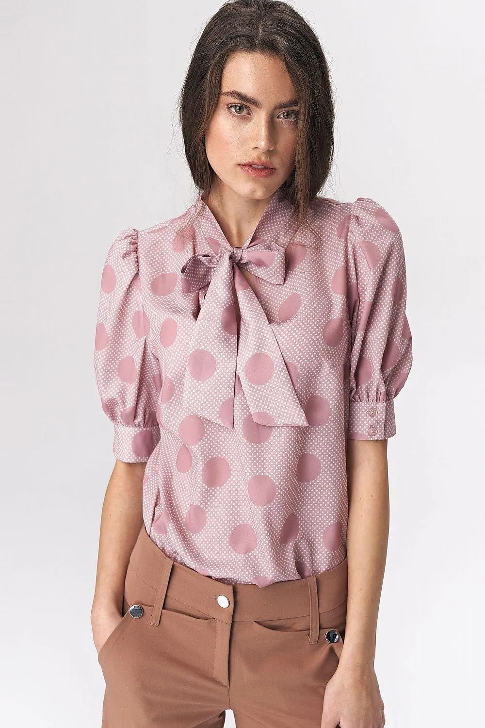 Chic Viscose Blouse with Elbow Sleeves and Stylish Neckline