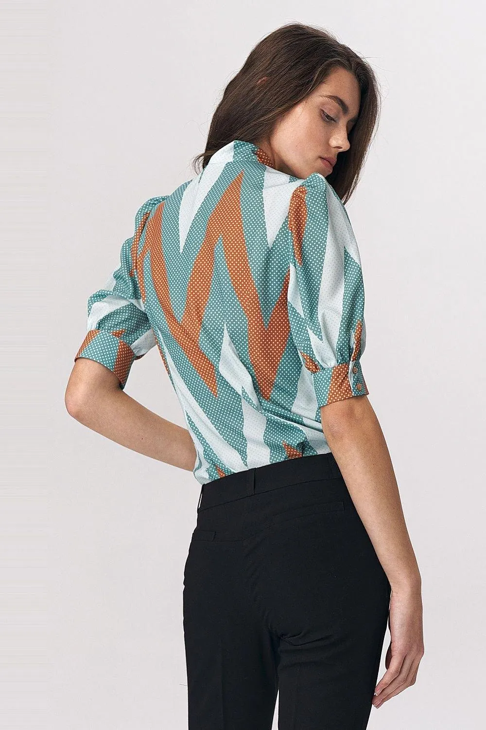 Chic Viscose Blouse with Elbow Sleeves and Stylish Neckline