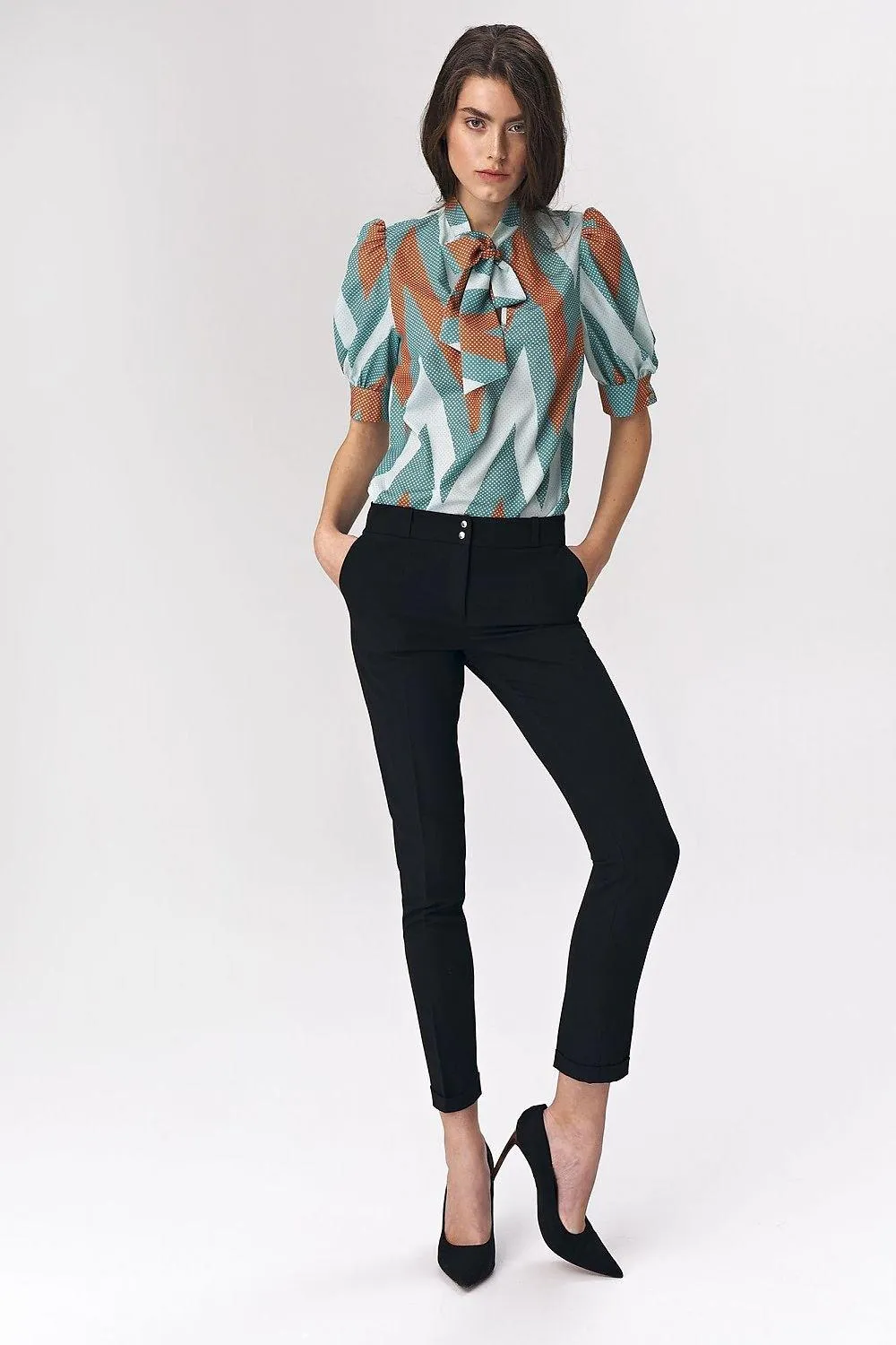 Chic Viscose Blouse with Elbow Sleeves and Stylish Neckline