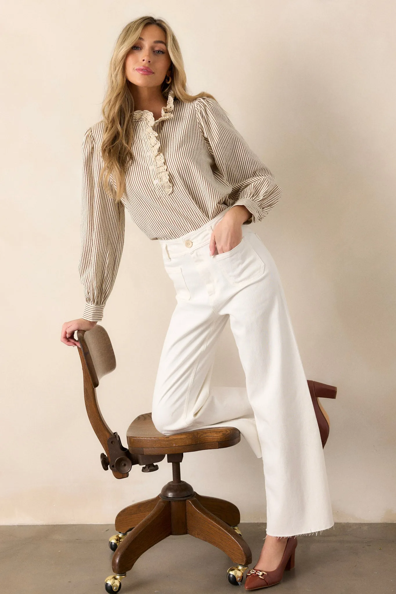 Classic Charm Ivory Wide Leg Jeans