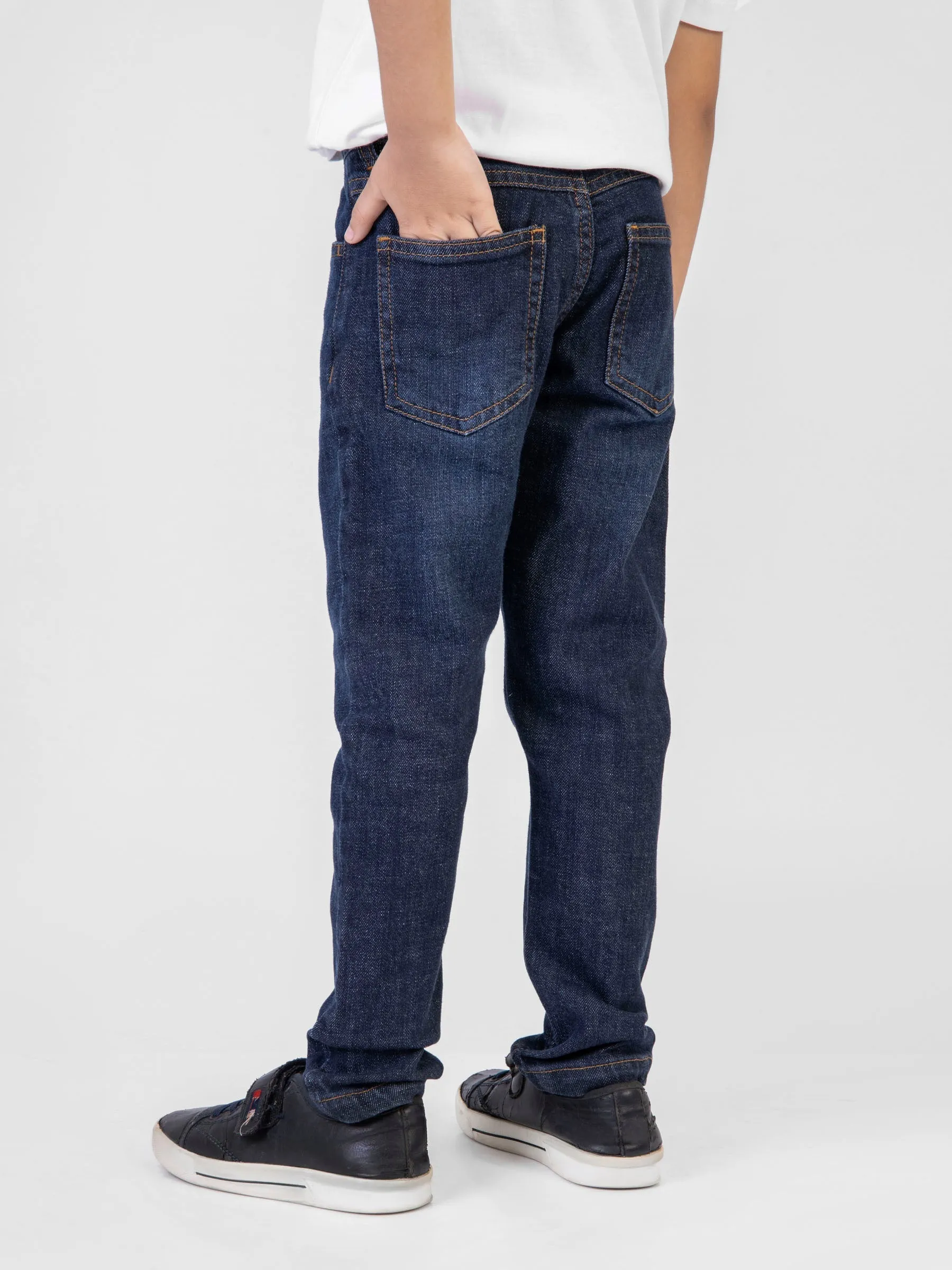 Dark Blue Casual Jeans With Whisker Wash - Junior