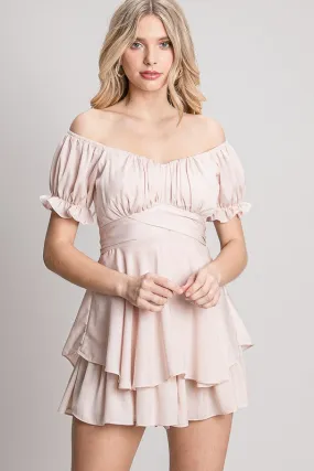 Dusty Pink Off-Shoulder Tie Back Romper