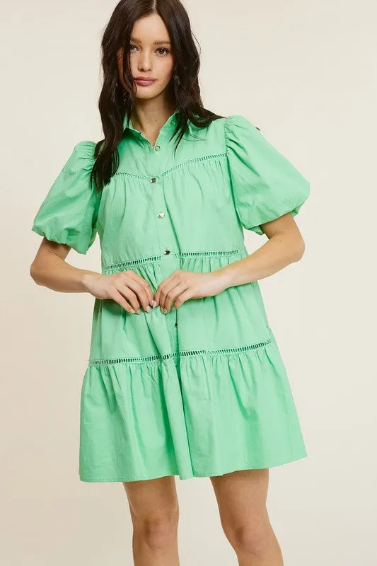 Emerald Poplin Shirt Mini Dress