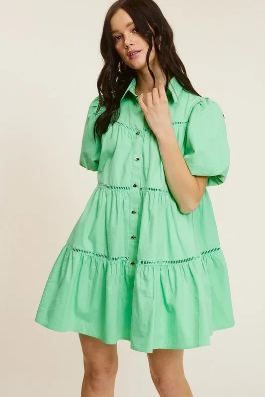 Emerald Poplin Shirt Mini Dress