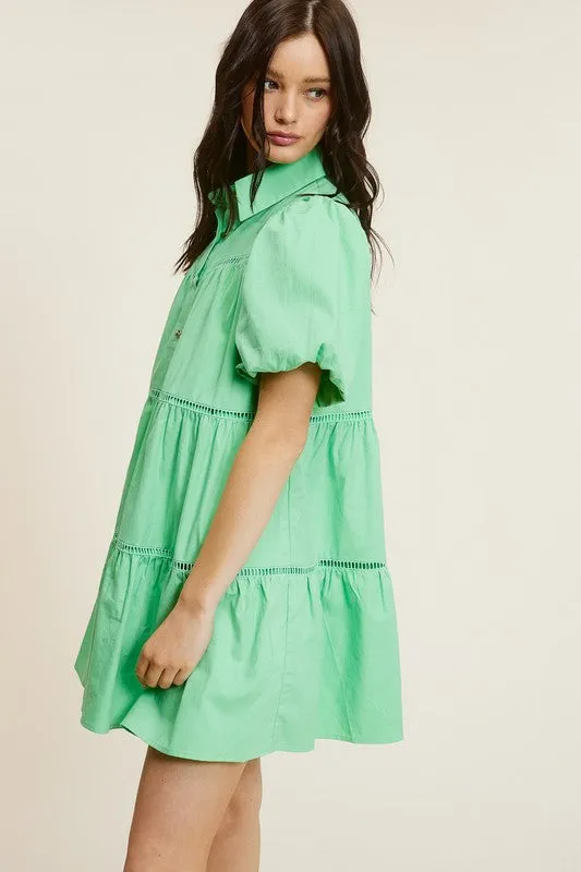 Emerald Poplin Shirt Mini Dress