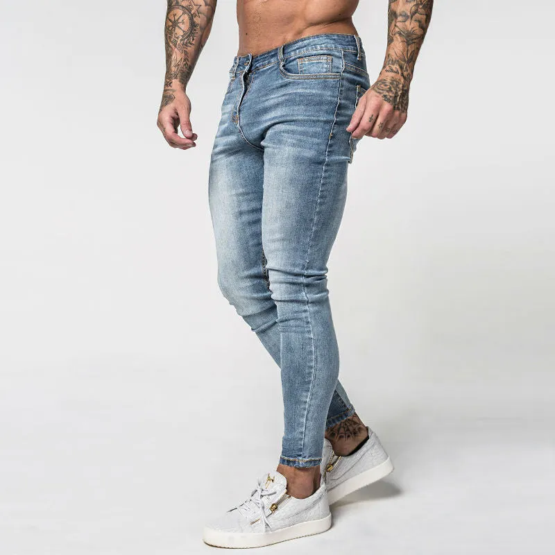 Faded Blue Classic Men Pencil Jeans