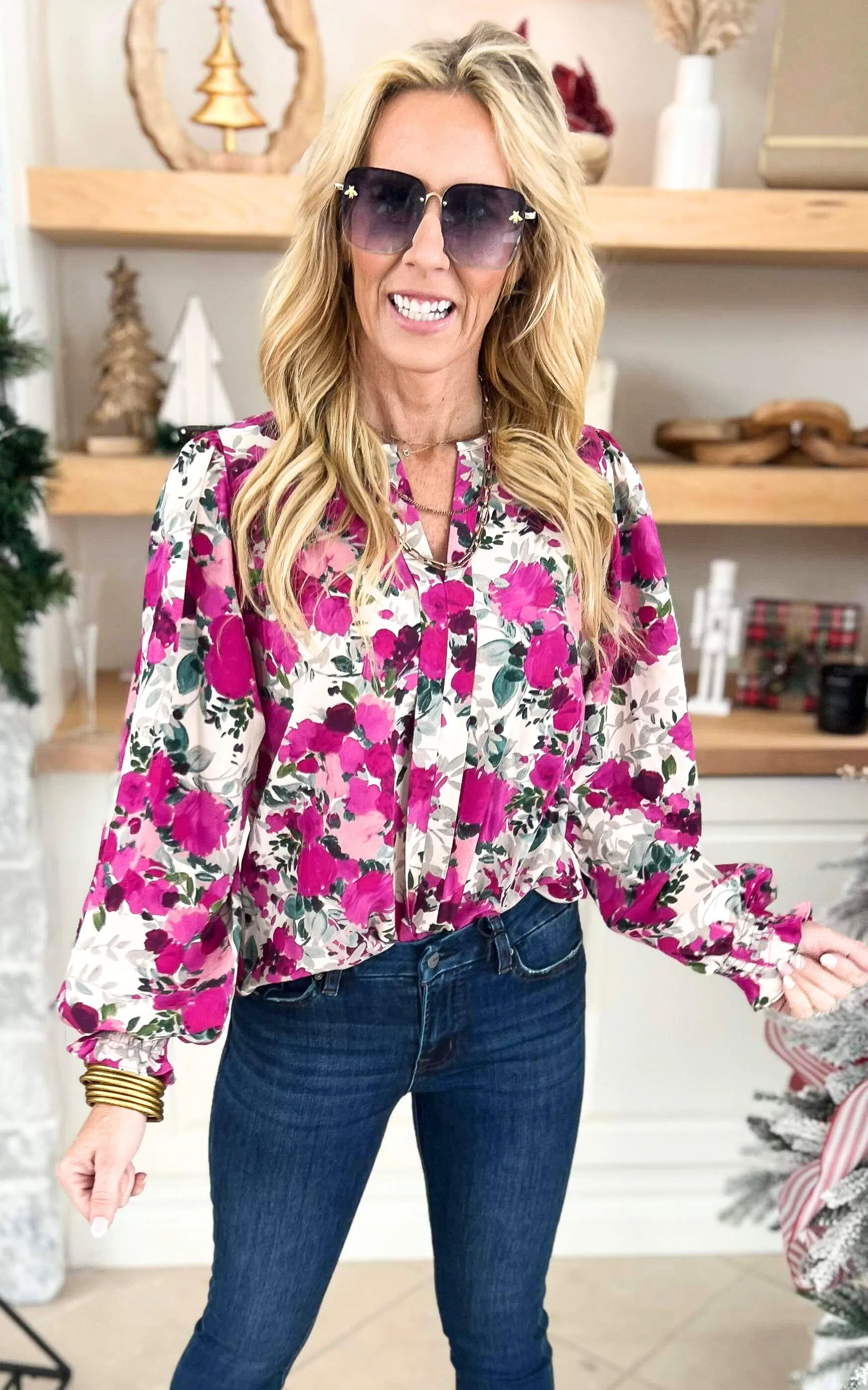 Floral Print Poet Sleeves Top