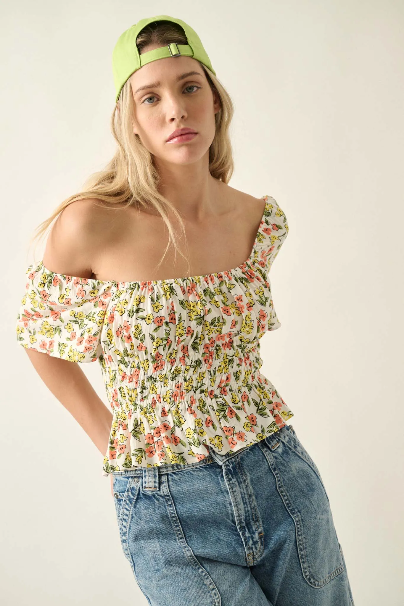 Fresh Blooms Floral Lace-Up Peasant Top