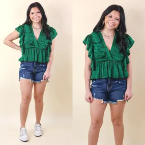 Fresh Take Ruched V Neck Crop Top in Green