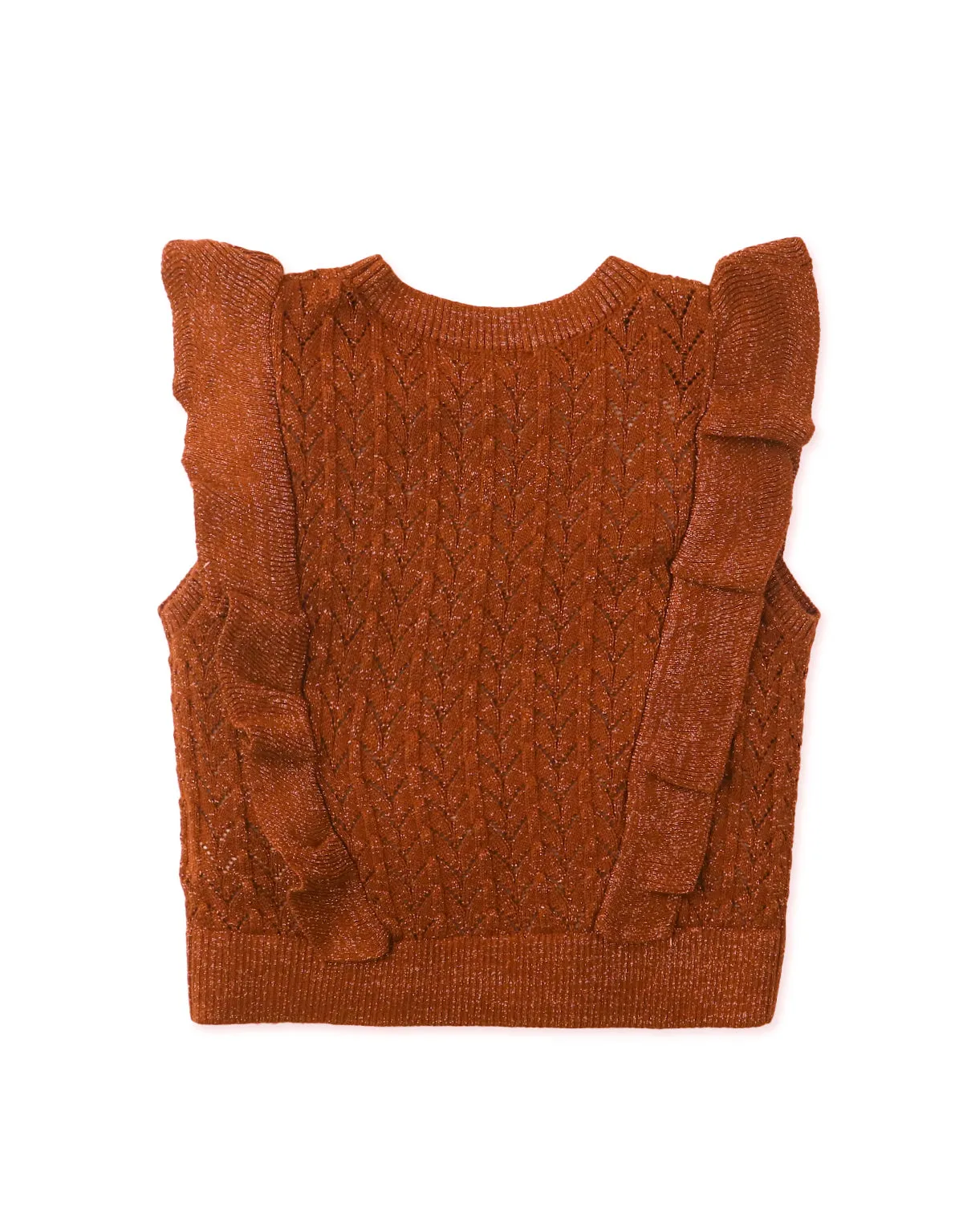 GIRLS LUREX POINTELLE KNIT TOP WITH FRILLS