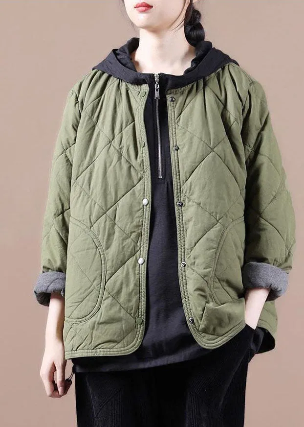 Green Warm Fine Cotton Filled Jackets Solid Color Winter