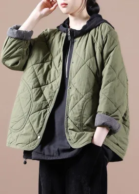 Green Warm Fine Cotton Filled Jackets Solid Color Winter