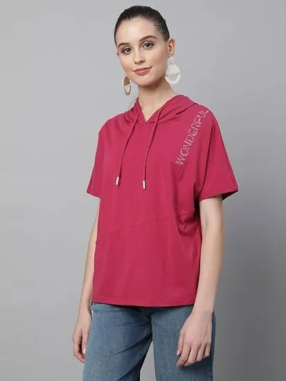 Hot Pink Cotton Blend Regular Fit Top For Women