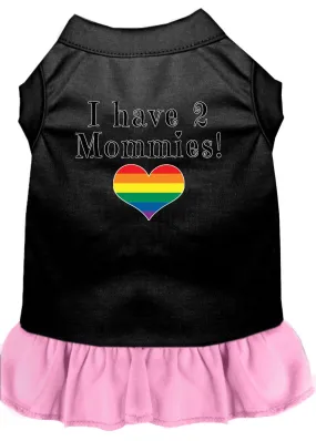 I Have 2 Mommies Screen Print Dog Dress Black With Light Pink Lg