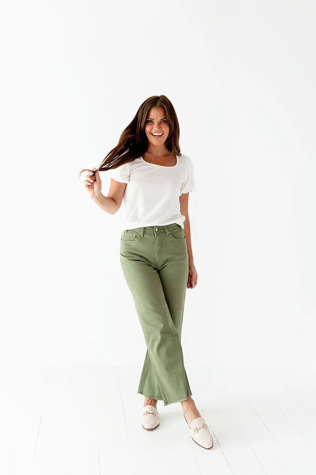 Kai High Rise Jeans in Olive - Size 24 Left