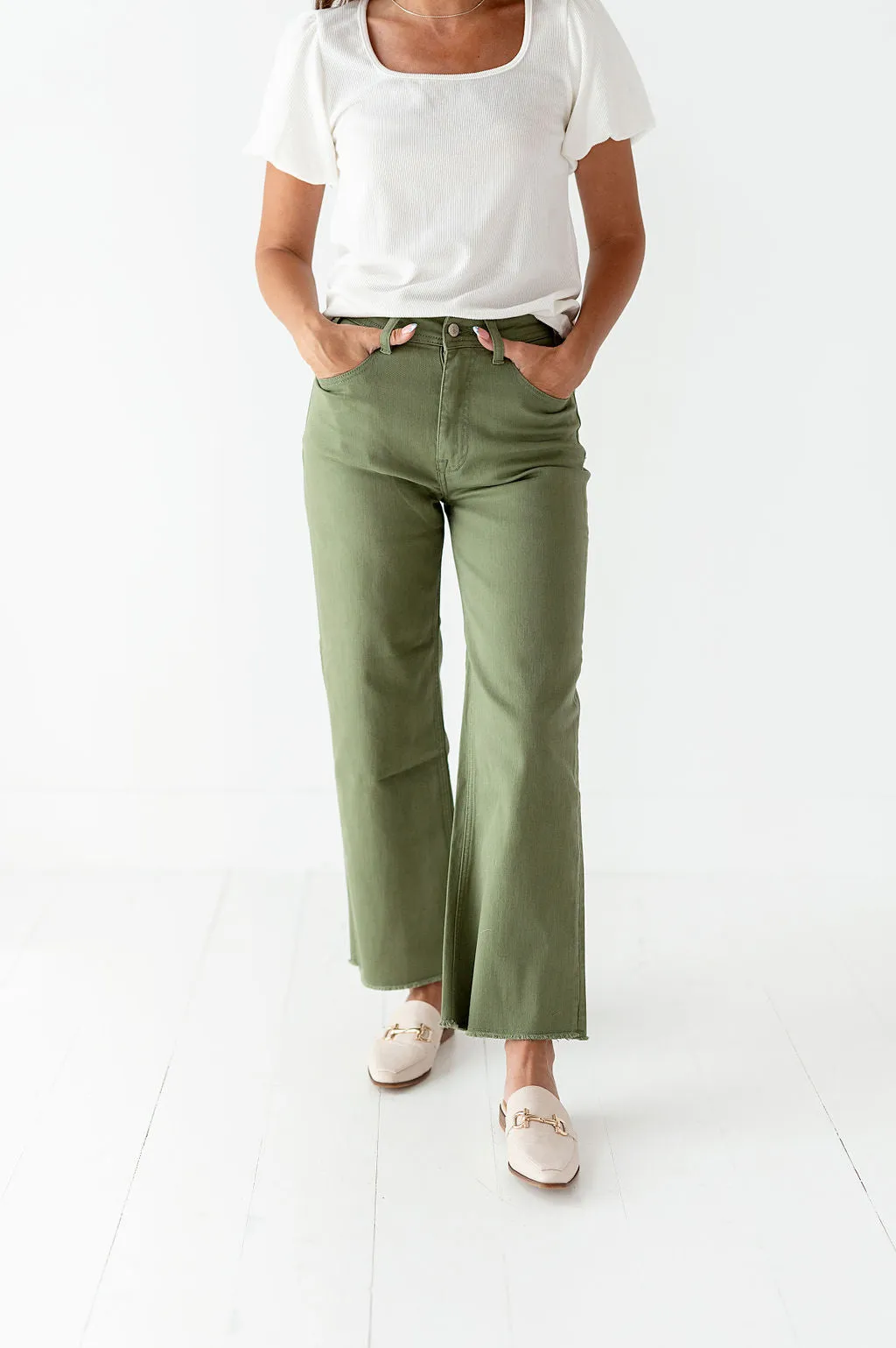 Kai High Rise Jeans in Olive - Size 24 Left