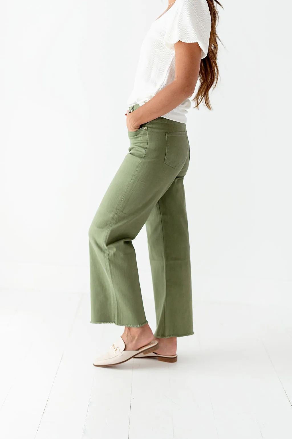 Kai High Rise Jeans in Olive - Size 24 Left