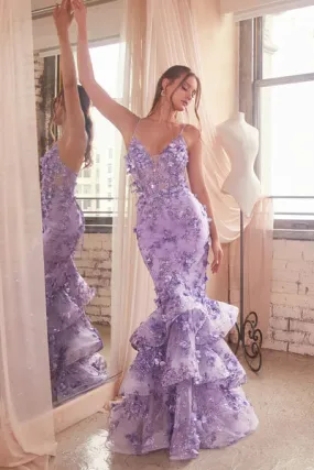 Lavender Floral Appliqued Mermaid Gown