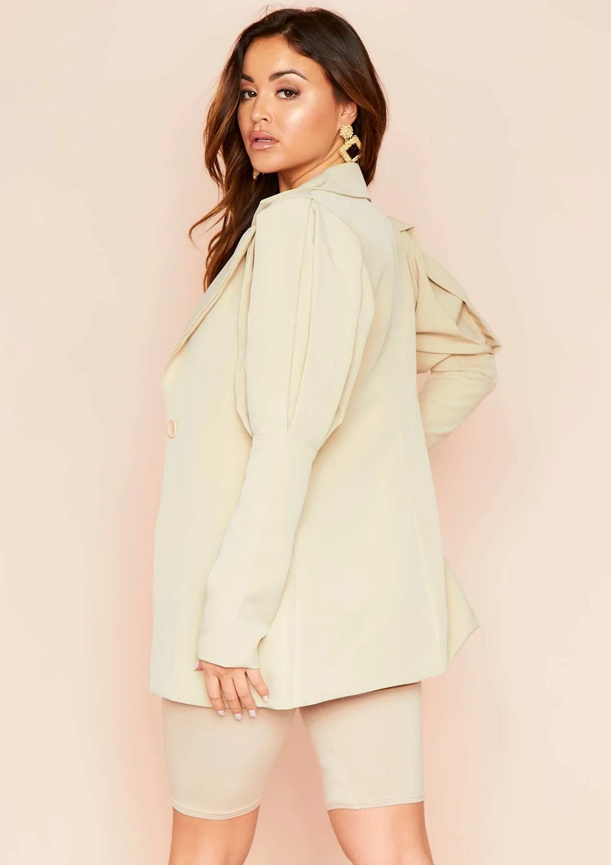 Leena Beige Extreme Puff Sleeve Blazer