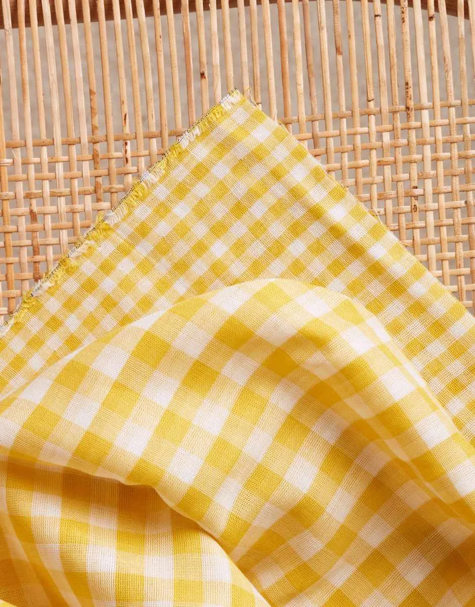 Lemon Yellow Double Sided Gingham Cotton Double Gauze Fabric, Atelier Brunette