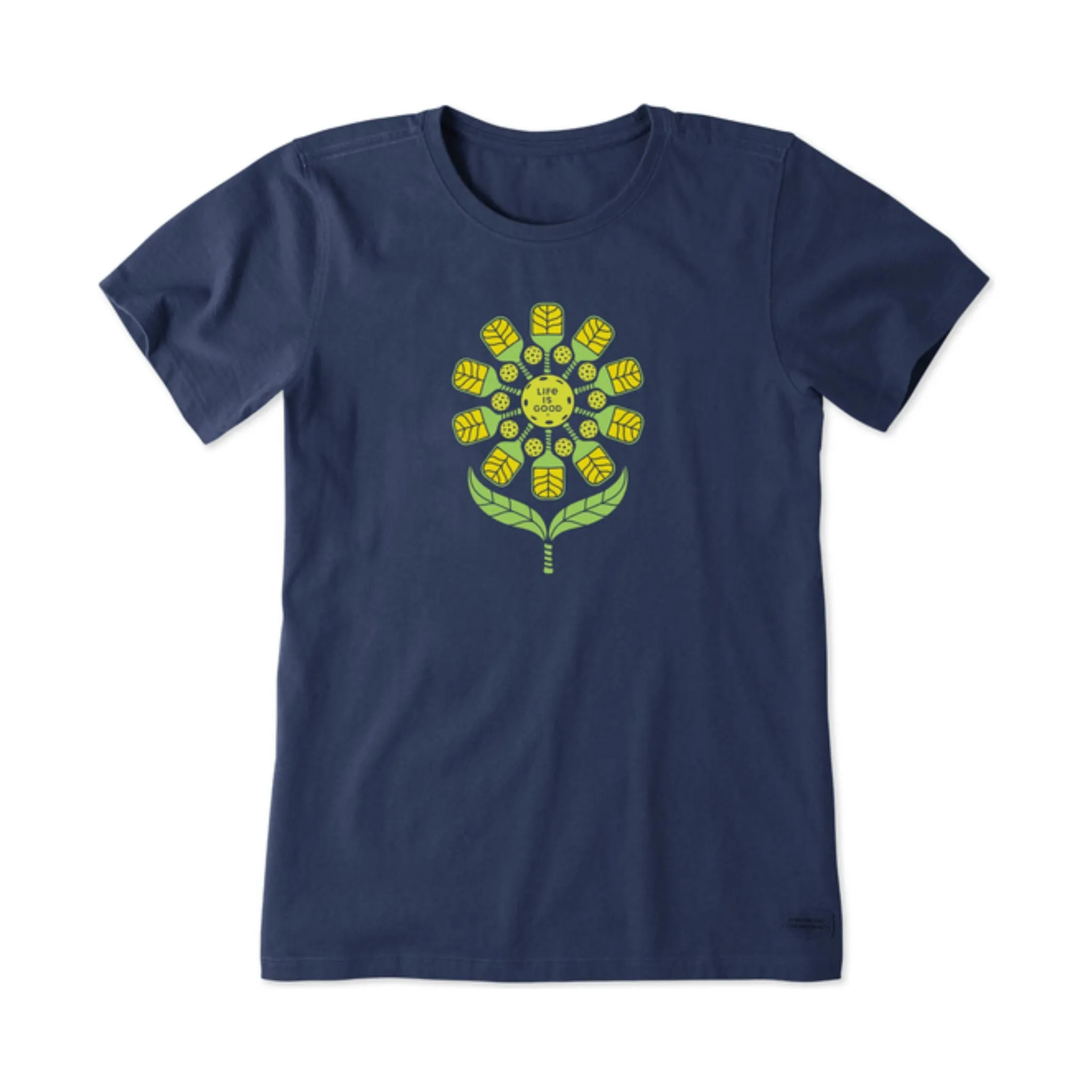 Life Is Good Women's Clean Pickleball Flower Short Sleeve Tee - Darkest Blue