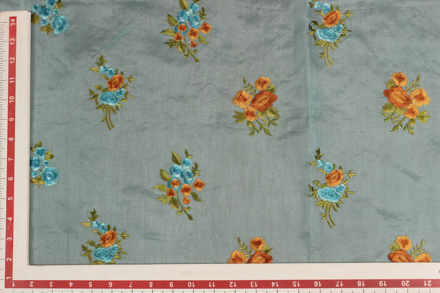 Light Blue Embroidered Organza Fabric