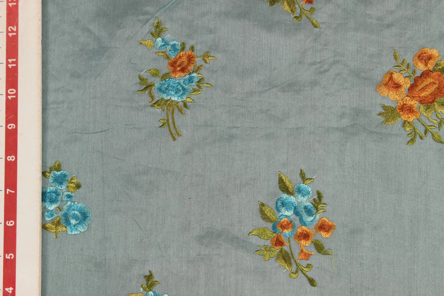 Light Blue Embroidered Organza Fabric