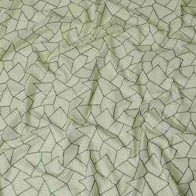 Light Green Cotton Voile Fabric with Geometric Embroidery, 110 cm Width-D20108