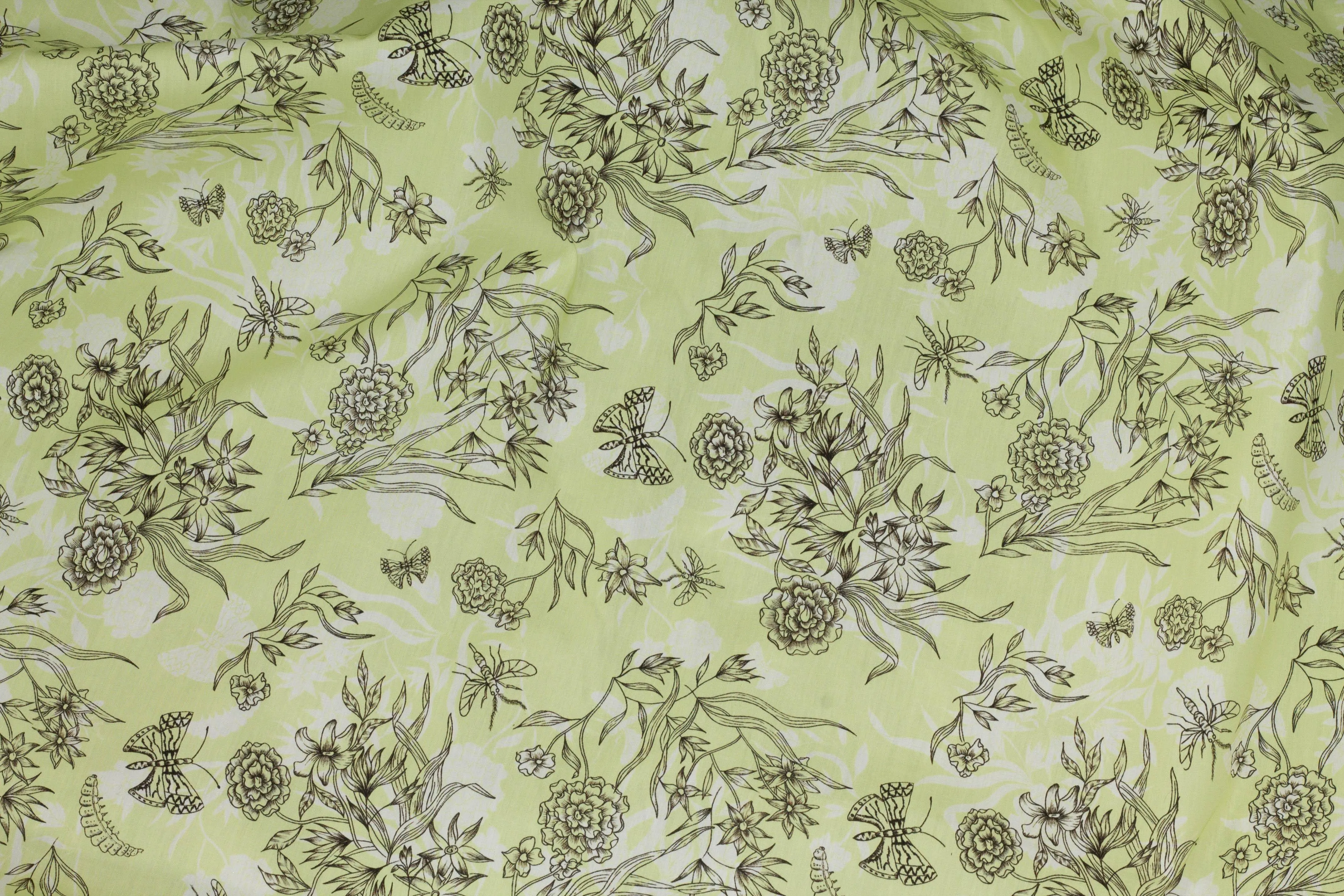 Light Green Floral French Cotton