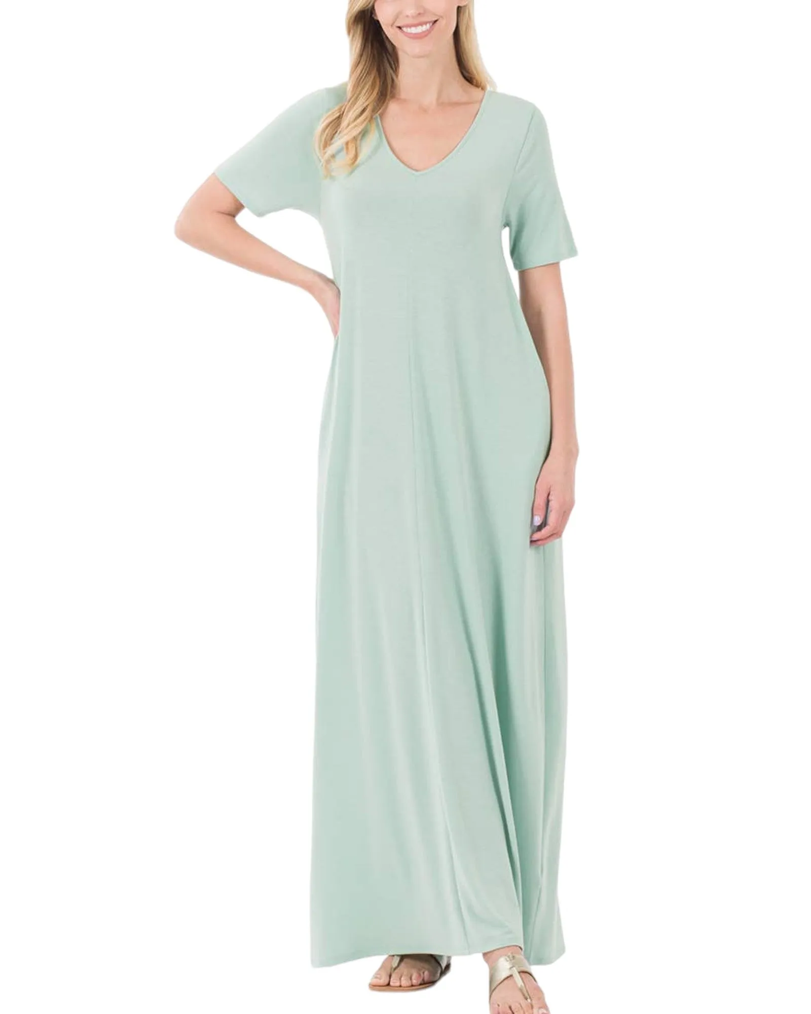 Light Green V-Neck Maxi Dress