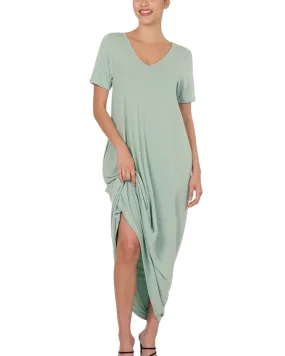 Light Green V-Neck Maxi Dress