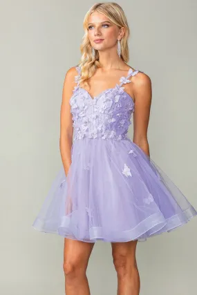 Lilac Sweetheart Butterfly Applique Horsehair Short Dress