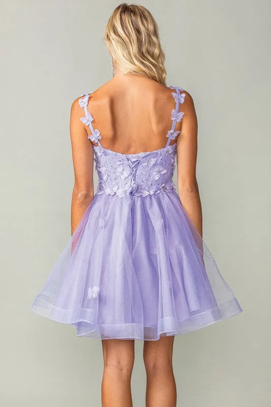 Lilac Sweetheart Butterfly Applique Horsehair Short Dress