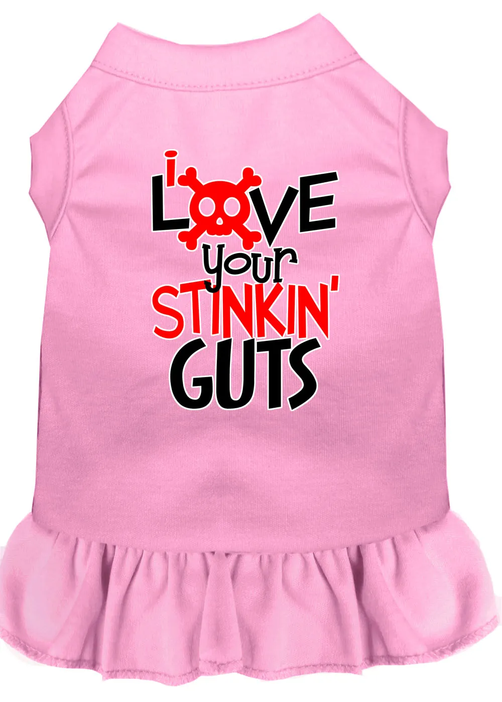 Love Your Stinkin Guts Screen Print Dog Dress Light Pink Lg