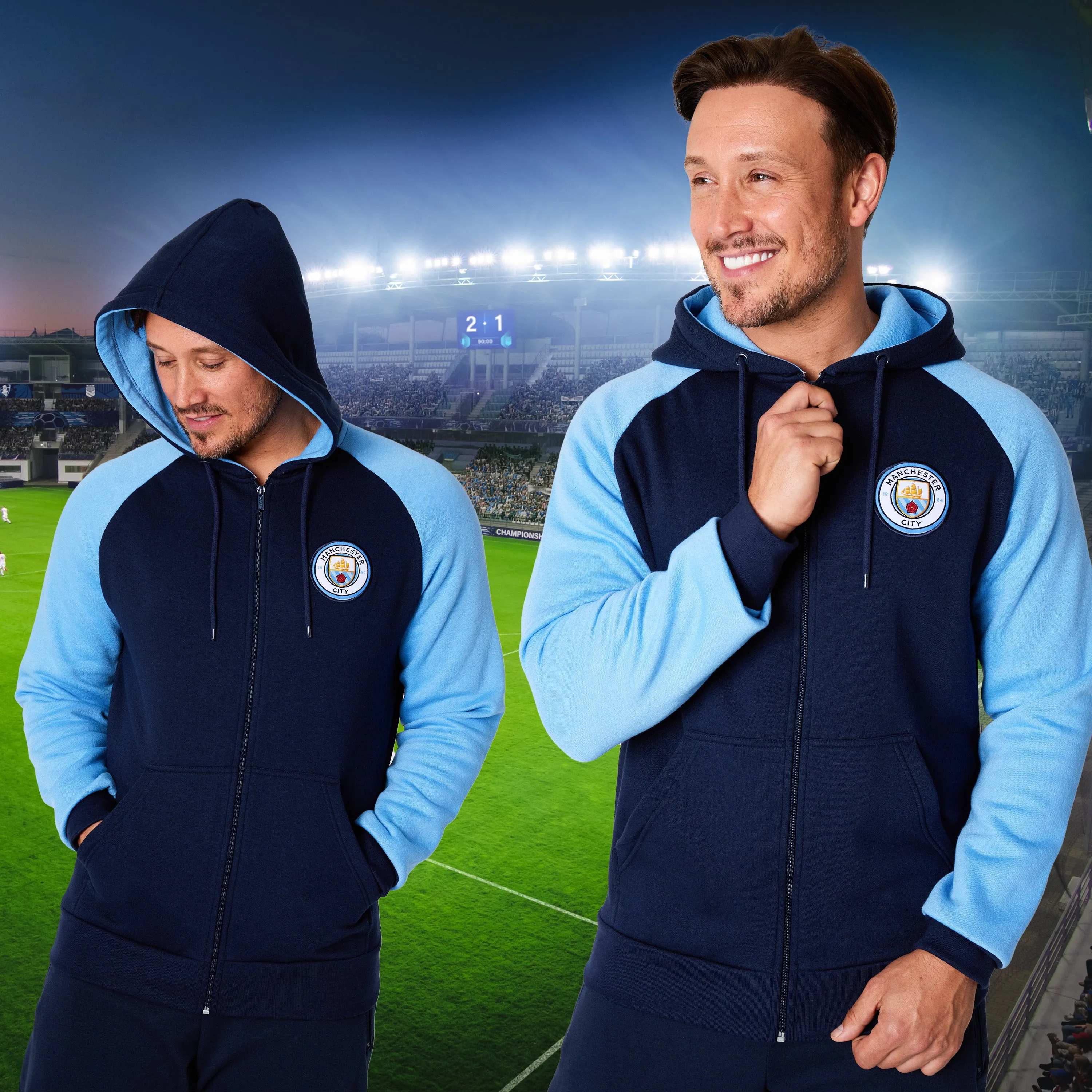 Manchester City F.C. Mens Zip Up Hoodie with Pockets