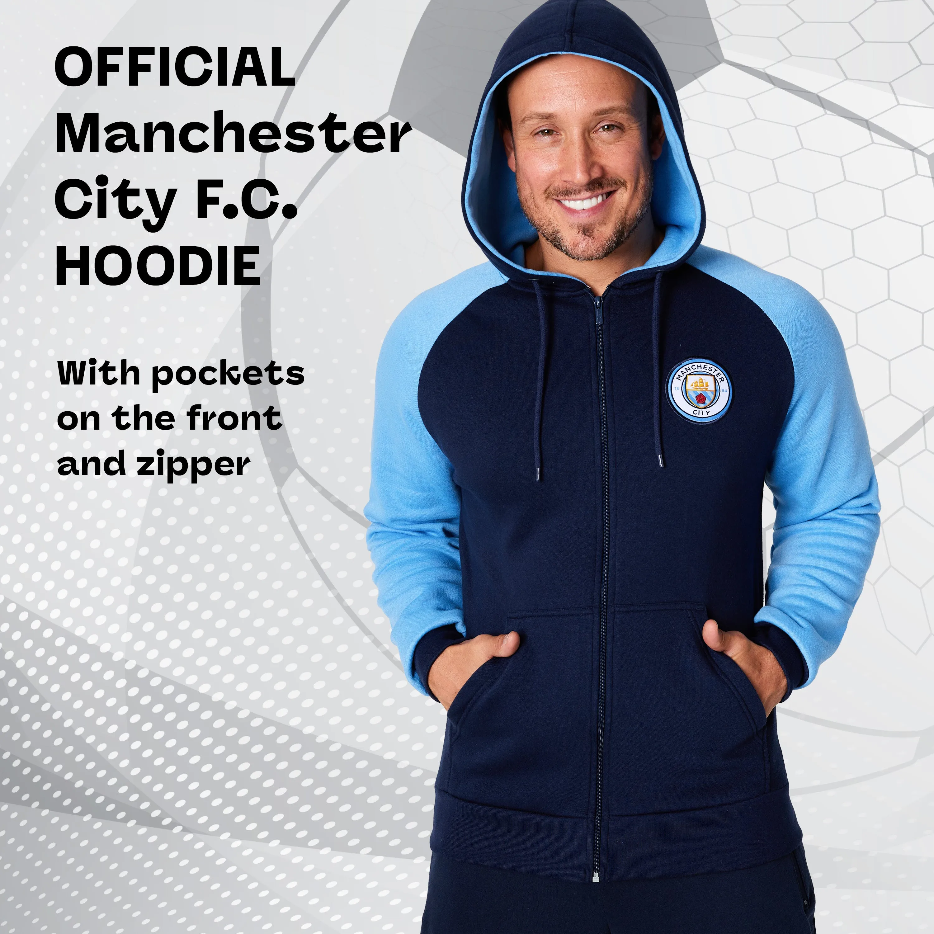 Manchester City F.C. Mens Zip Up Hoodie with Pockets