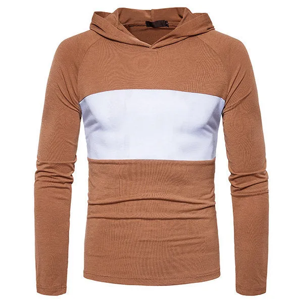 Mens Patchwork Hit Color Pullover Casual Hoodies