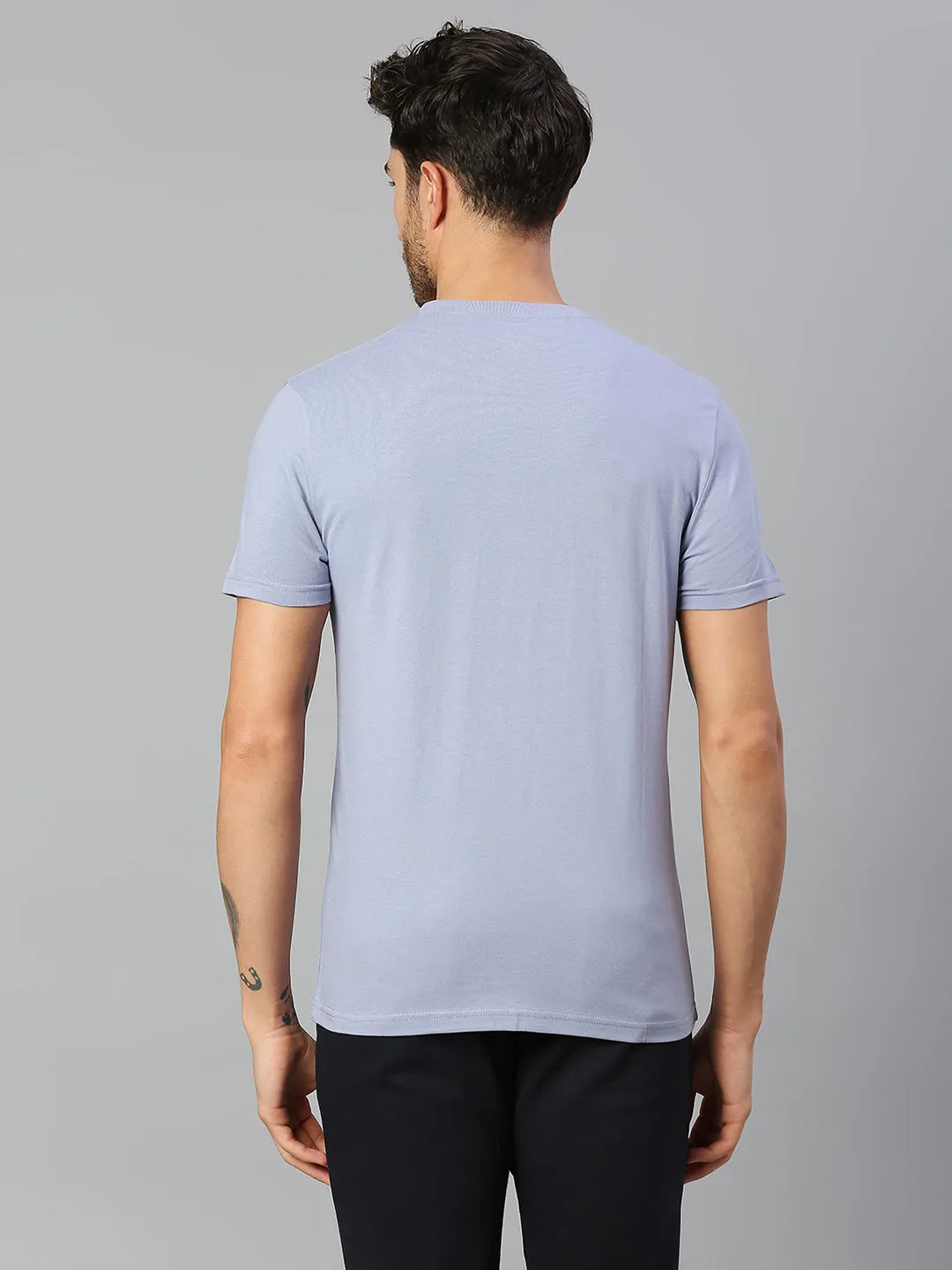 Men's Pure Cotton Printed Half Sleeves Casual T-Shirt (Light Blue)