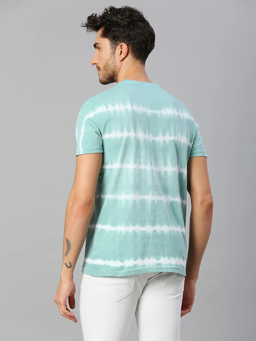 Men's Pure Cotton Printed Half Sleeves Casual T-Shirt (Powder Blue)